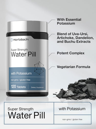 View 4 Super Strength Water Pill with Potassium, non-GMO, gluten-free. Contains 120 tablets as a dietary supplement.