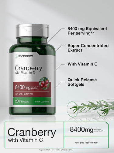 Cranberry with Vitamin C 8400mg | 200 Softgels