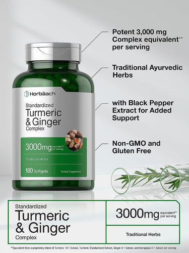 Turmeric and Ginger with Black Pepper 3000mg | 180 Softgels