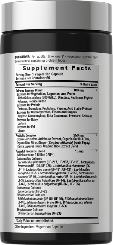 View 7 Back label / Supplement Facts panel for vegetarian capsules