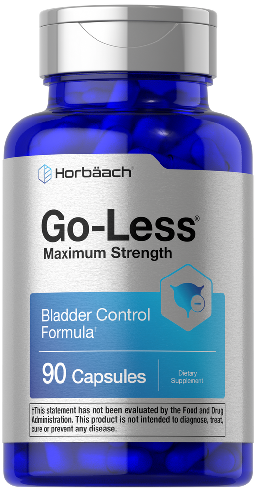 Horbäach Go-Less Maximum Strength Bladder Control Formula contains 90 capsules of dietary supplement.