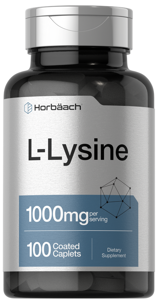 Horbaach L-Lysine supplement bottle on a white background