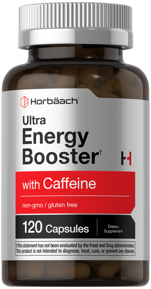 Horbaach Ultra Energy Booster with Caffeine supplement bottle on a white background