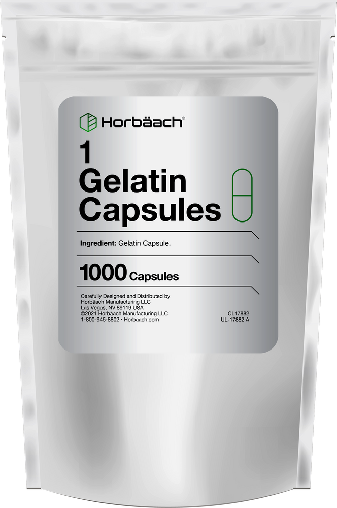 Horbaach gelatin capsules packaging with 1000 capsules on a white background