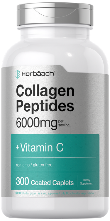 Bottle of Horbaach Collagen Peptides with Vitamin C on a white background