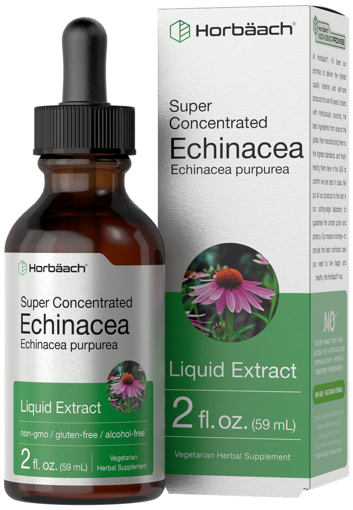 A 2 fl. oz. (59 mL) bottle of Echinacea Liquid Extract with its box displayed clearly.