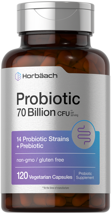 View 1 Probiotic 70 Billion CFU supplement with 14 strains and prebiotic, non-GMO, gluten-free, 120 vegetarian capsules.