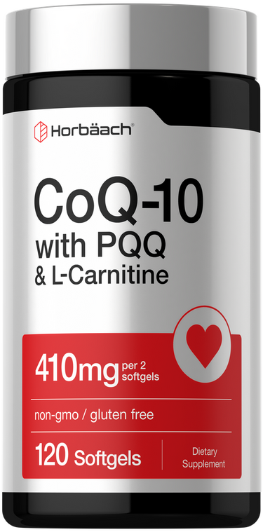 View 1 Product of CoQ-10 with PQQ & L-Carnitine contains 410mg per 2 softgels, with a total of 120 softgels in the bottle.