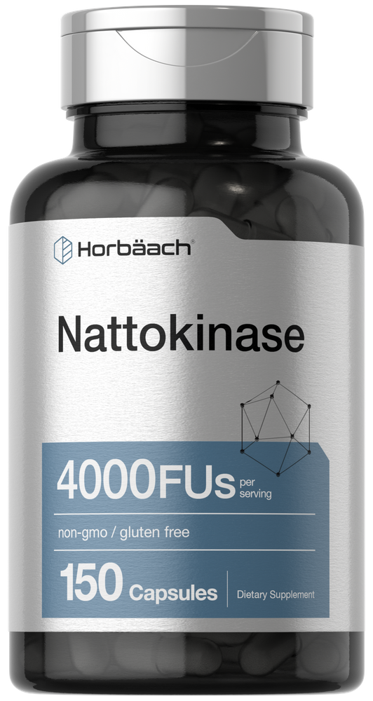 Nattokinase supplement with 4000FUs per serving and 150 capsules.