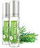 Two bottles of Tea Tree Oil with a green leafy branch on a white background