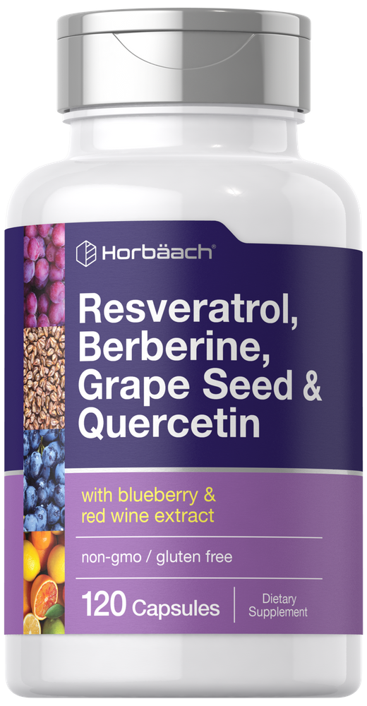 Resveratrol Berberine Grape Seed & Quercetin | with Blueberry & Red Wine Extract | 120 Capsules