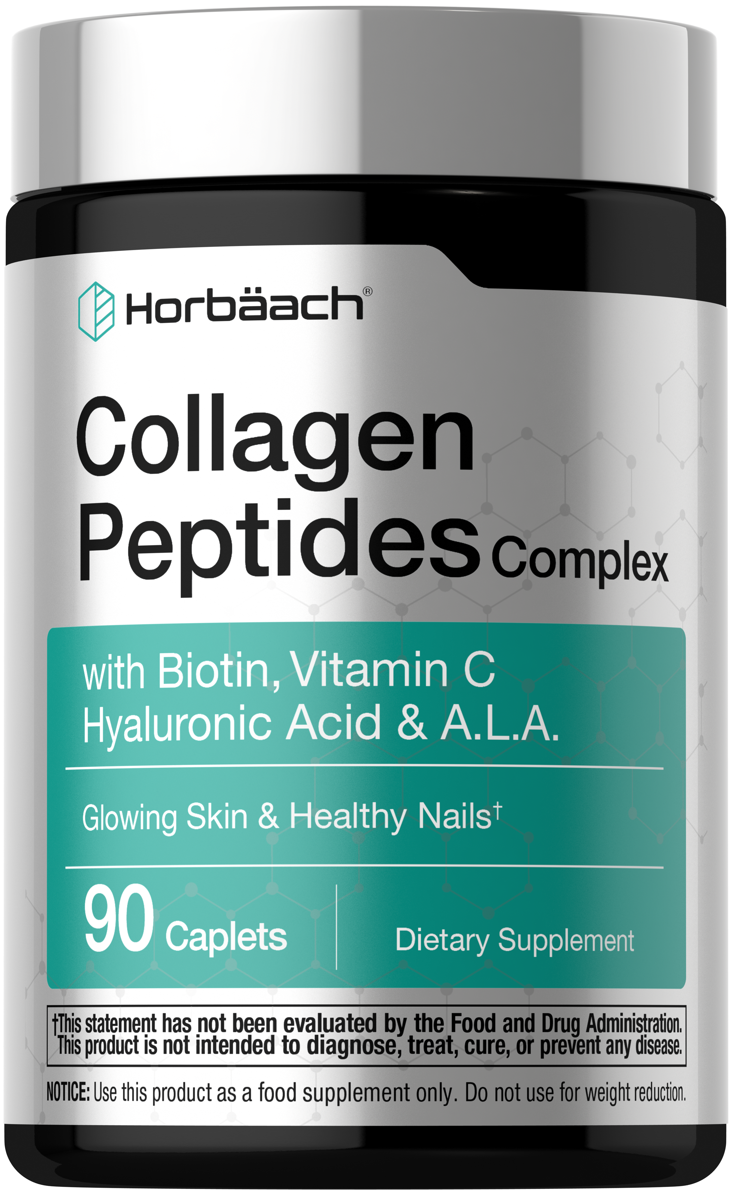 Horbäach Collagen Peptides with Biotin, Vitamin C, Hyaluronic Acid, and A.L.A., 90 Caplets, Dietary Supplement.