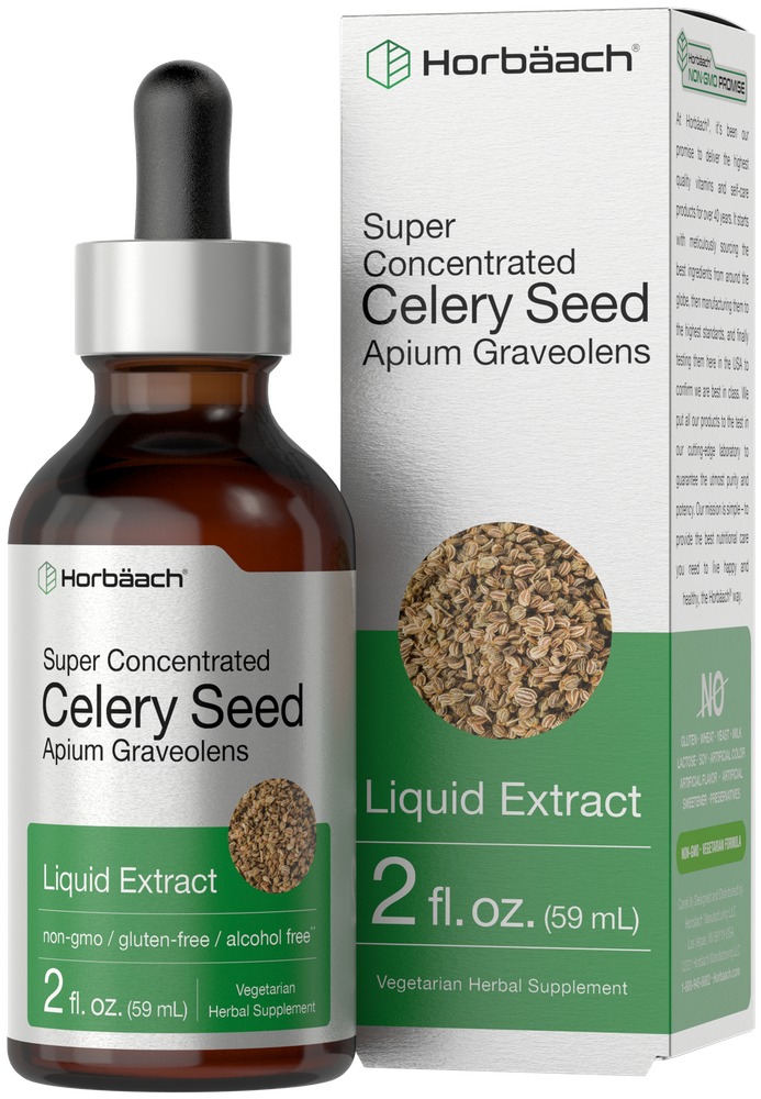 Horbaach super concentrated celery seed liquid extract bottle and packaging.