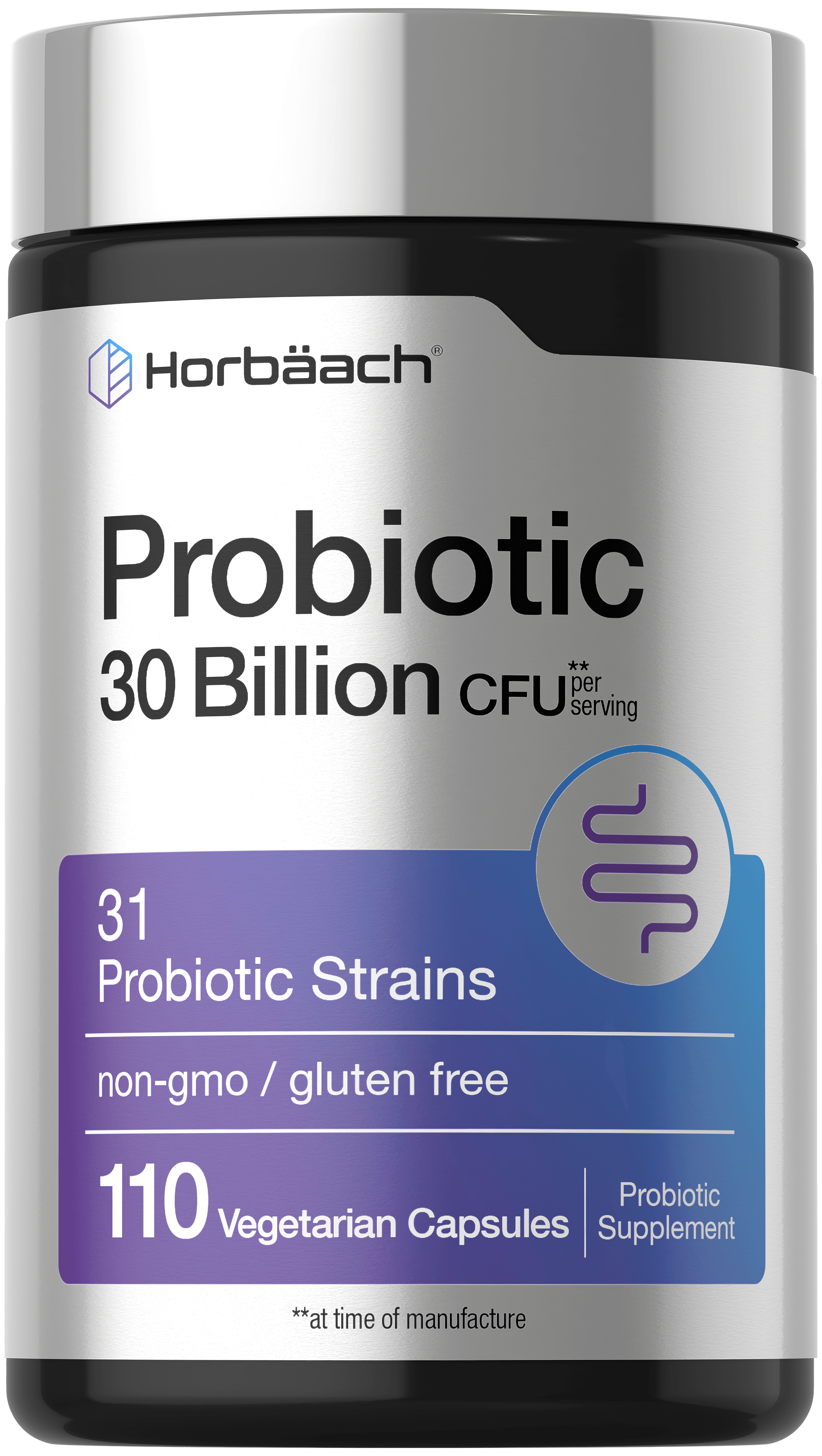 Probiotic 30 Billion CFU with 110 Vegetarian Capsules and 31 Strains, non-GMO and gluten-free Probiotic Supplement.
