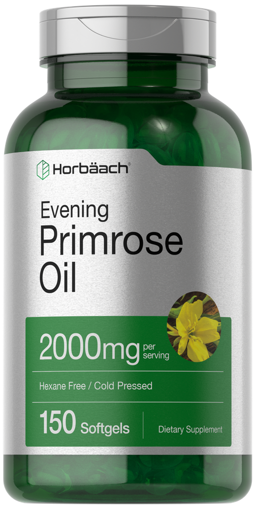 Bottle containing 150 softgels of Evening Primrose Oil, 2000 mg per serving.