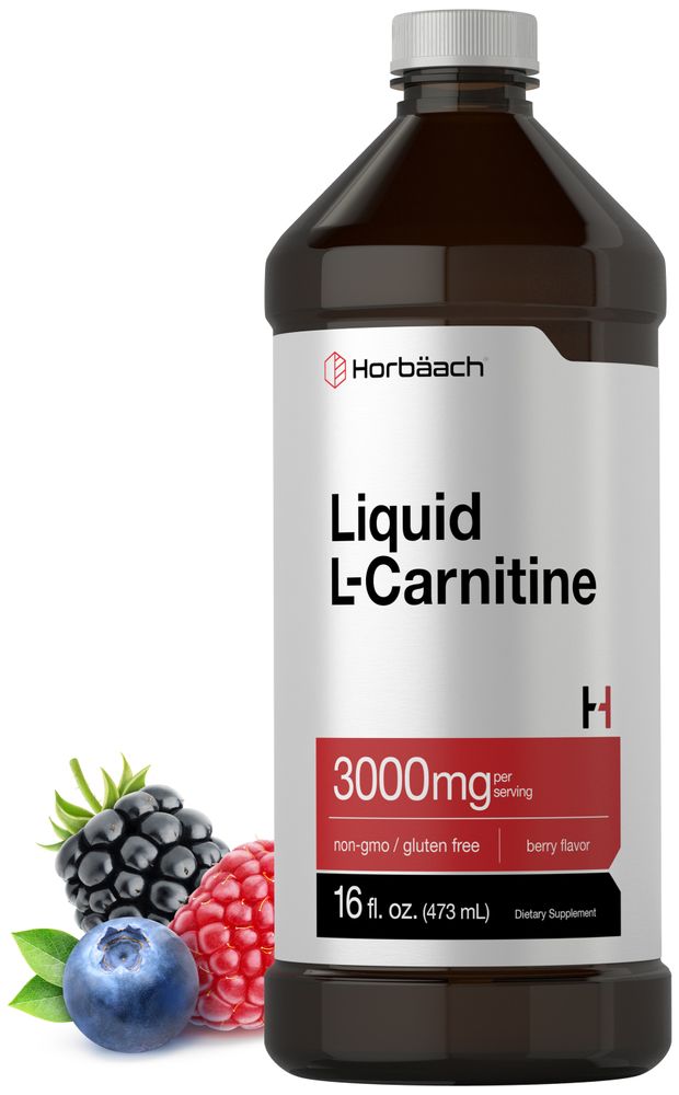 Horbäach L-Carnitine Liquid 16 oz | 3000 mg | Berry Flavor | Vegetarian Formula | Non-GMO, Gluten Free Supplement