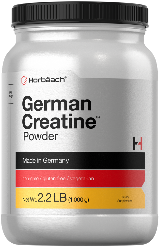 Jar of German Creatine Powder by Horbaach on a white background