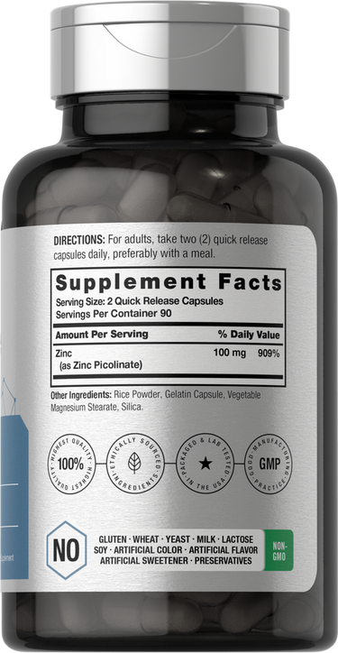 Zinc Picolinate 100mg per serving | 180 Capsules