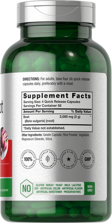 Green supplement bottle with label showing supplement facts and branding.