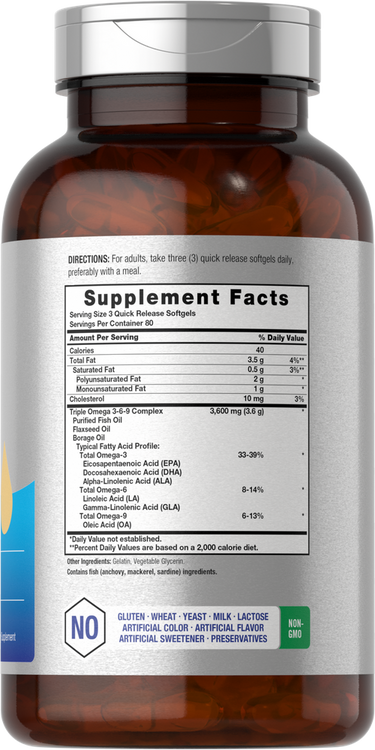 Fish Oil Omega 3-6-9 3600mg per serving | 240 Softgels