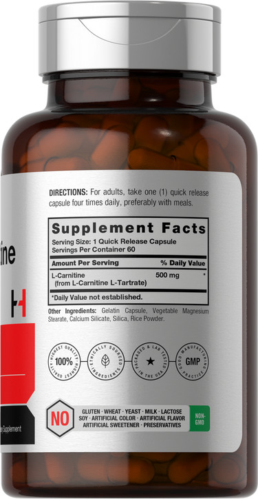 L Carnitine Supplement 500mg | 60 Capsules