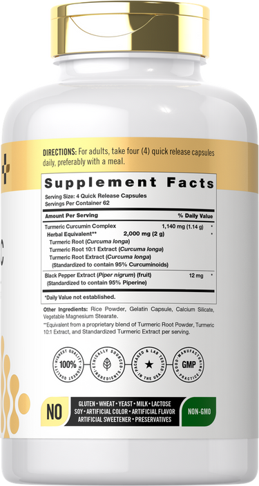 Turmeric Curcumin 2000mg per serving | 250 Capsules