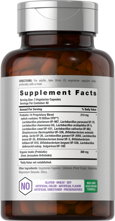 View 2 Supplement Facts panel for Probiotic 70 Billion CFU, containing 120 capsules.