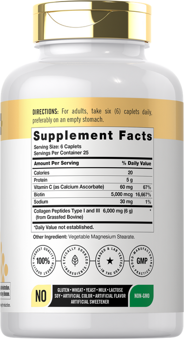 Supplement bottle with gold cap and label displaying supplement facts on a white background
