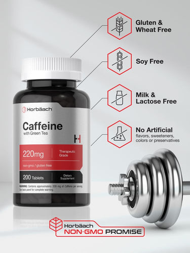 Caffeine Pills 200mg | with Green Tea | 200 Tablets