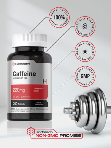 Caffeine Pills 200mg | with Green Tea | 200 Tablets