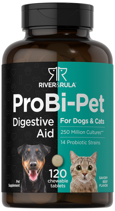 Probiotics for Dogs & Cats | 120 Chewable Tablets | by River & Rula