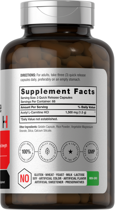 Acetyl L-Carnitine 1500mg per serving | 200 Capsules Acetyl L-Carnitine 1500mg per serving | 200 Capsules