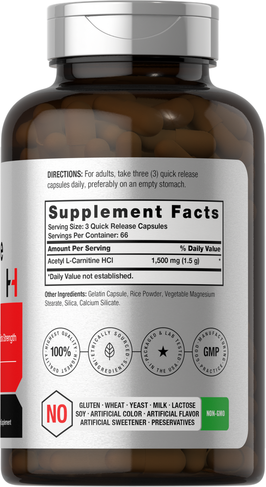 Acetyl L-Carnitine 1500mg per serving | 200 Capsules Acetyl L-Carnitine 1500mg per serving | 200 Capsules