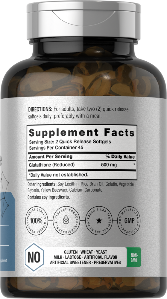 Glutathione 500mg per serving | 90 Liposomal Softgels Glutathione 500mg per serving | 90 Liposomal Softgels