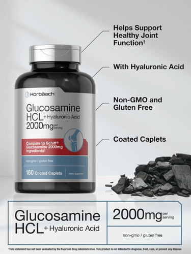Glucosamine HCL with Hyaluronic Acid | 2000mg | 180 Coated Caplets