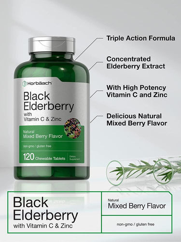 Elderberry,  Zinc, Vitamin C Complex | 120 Tablets