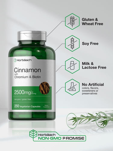Cinnamon 2500mg with Chromium & Biotin | 250 Capsules